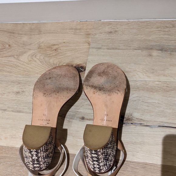 White Cole Haan Reptile Print Block Sandals / Heels, Size 9 with 3 inch heel - Picture 4 of 5